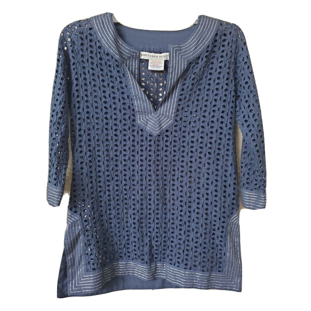 Gretchen Scott Designs Indigo Eyelet V-Neck Tunic